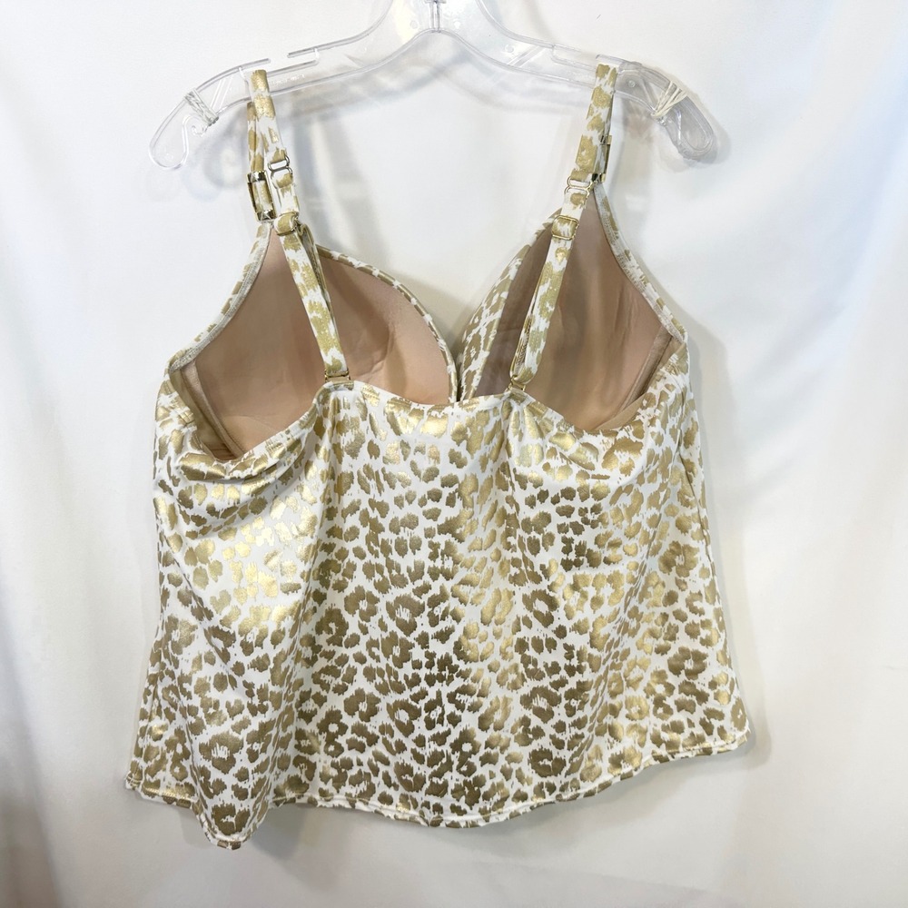 Cacique Swim Plus Size 42DDD 22W Swimsuit Tankini Gold Metallic Cheetah Set 179 - Picture 5 of 13